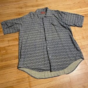 Wrangler XL Tall Men Button Down Silk Shirt Geometric Print